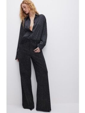 NWT Good American Good Ease Rhinestone Wide Leg Jeans 14 / 32 Inseam Is 34" NEW